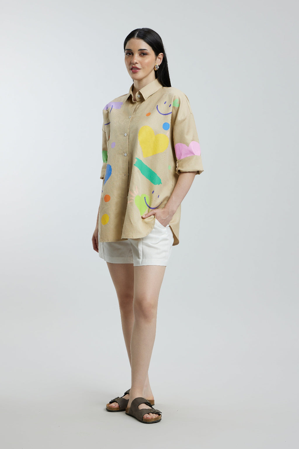 Oversized Beige Heart Shirt