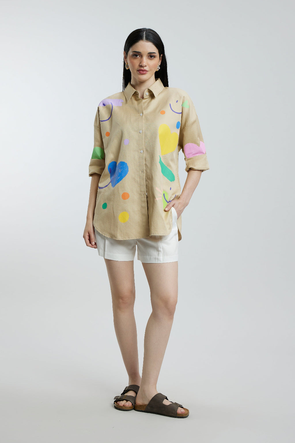 Oversized Beige Heart Shirt