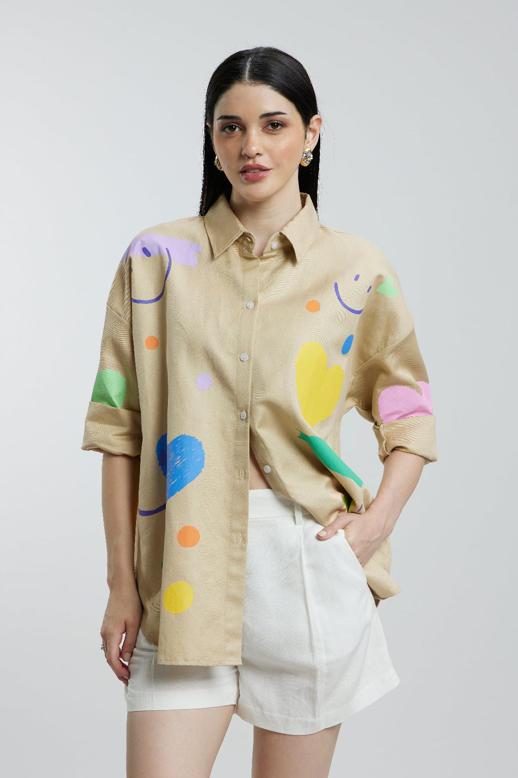Oversized Beige Heart Shirt