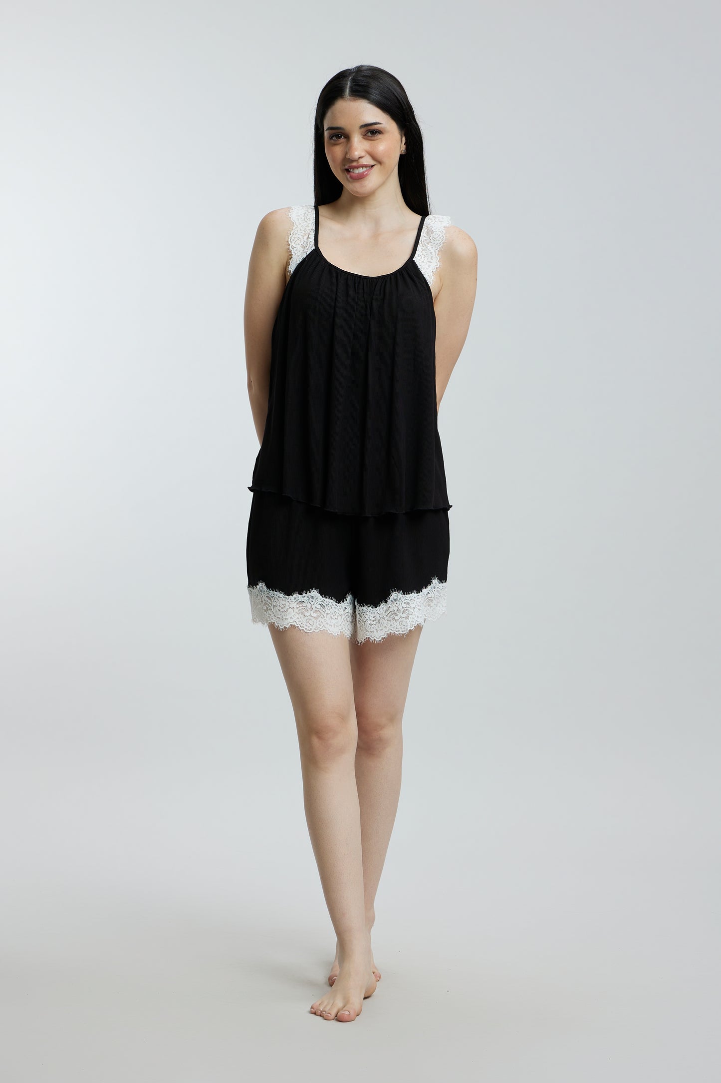 Stretchable paded Lace Nightsuit