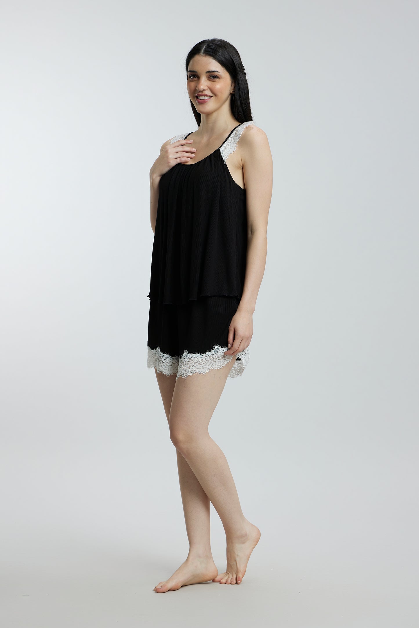 Stretchable paded Lace Nightsuit