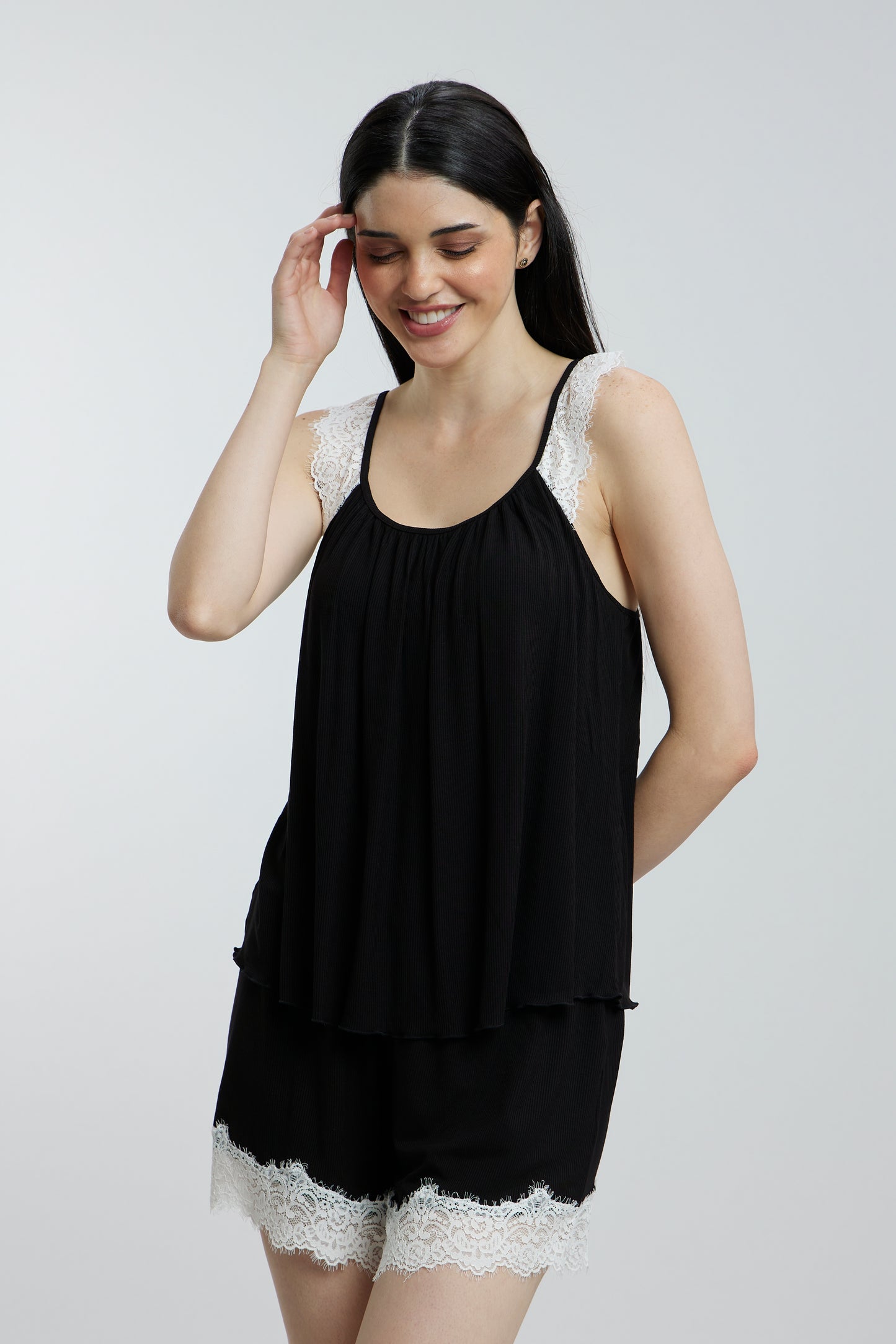 Stretchable paded Lace Nightsuit