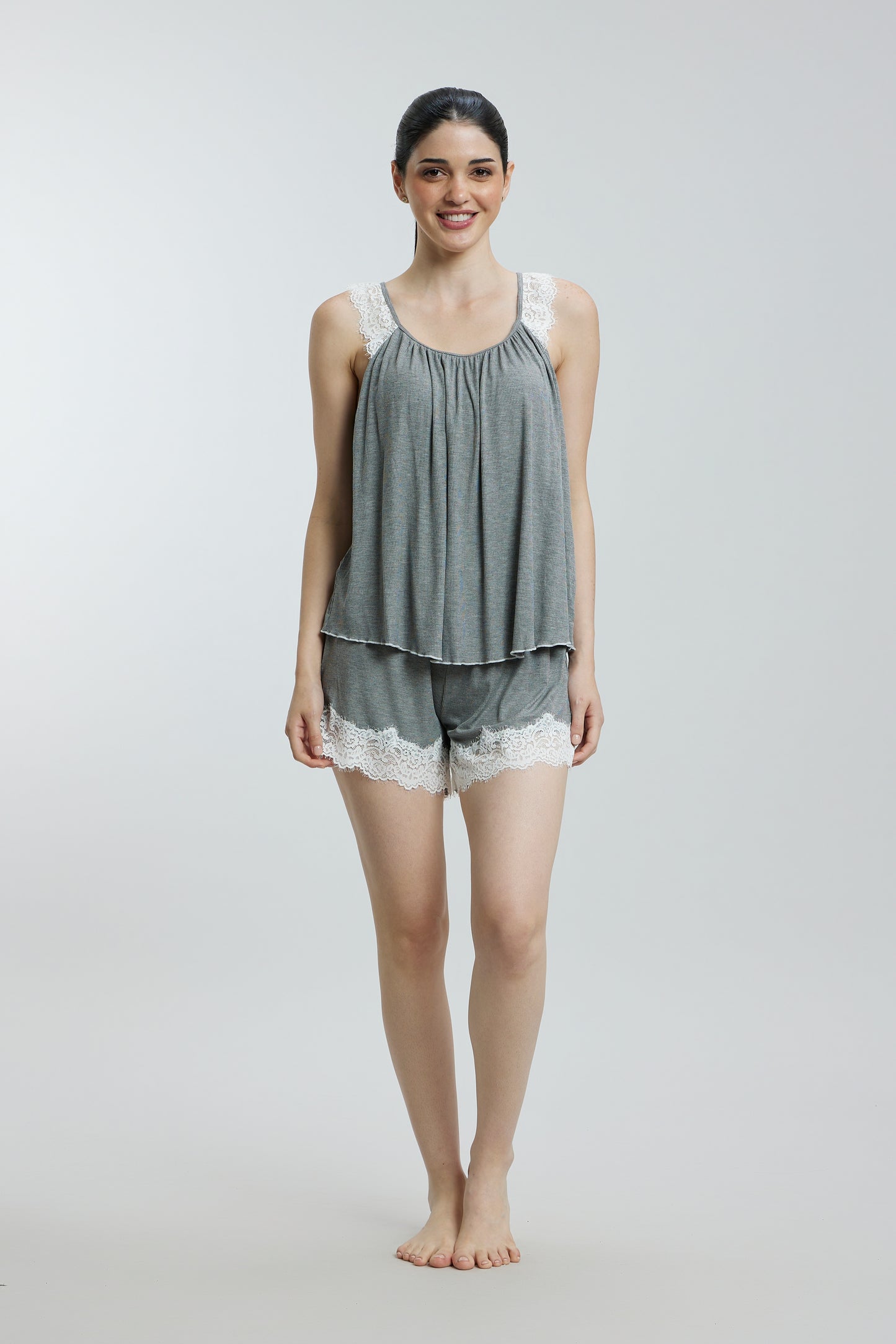 Stretchable paded Lace Nightsuit