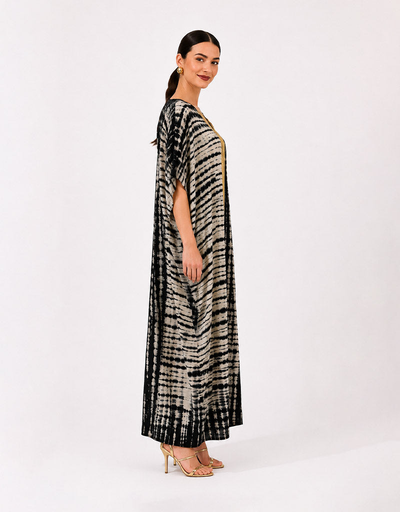 Noir Gold Panel Tie-Dye Luxe Kaftan
