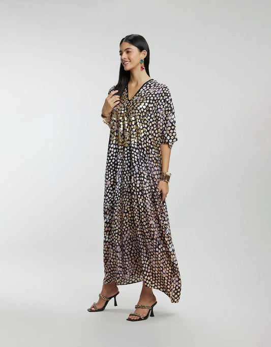 Gold Foil Small Dots Muslin Kaftan