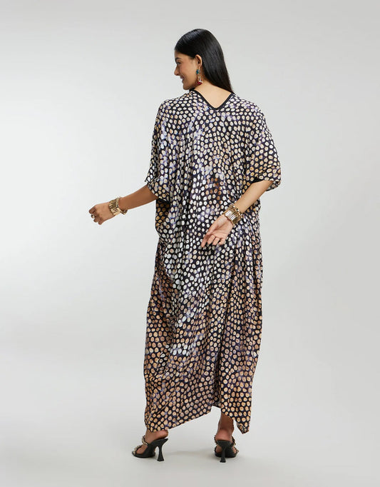 Gold Foil Small Dots Muslin Kaftan