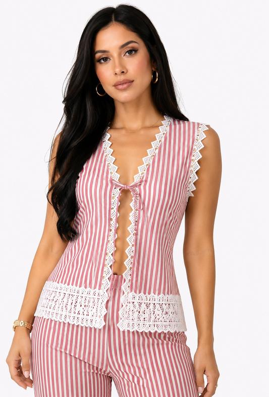 Stripes Cotton Lace Co-ord Set