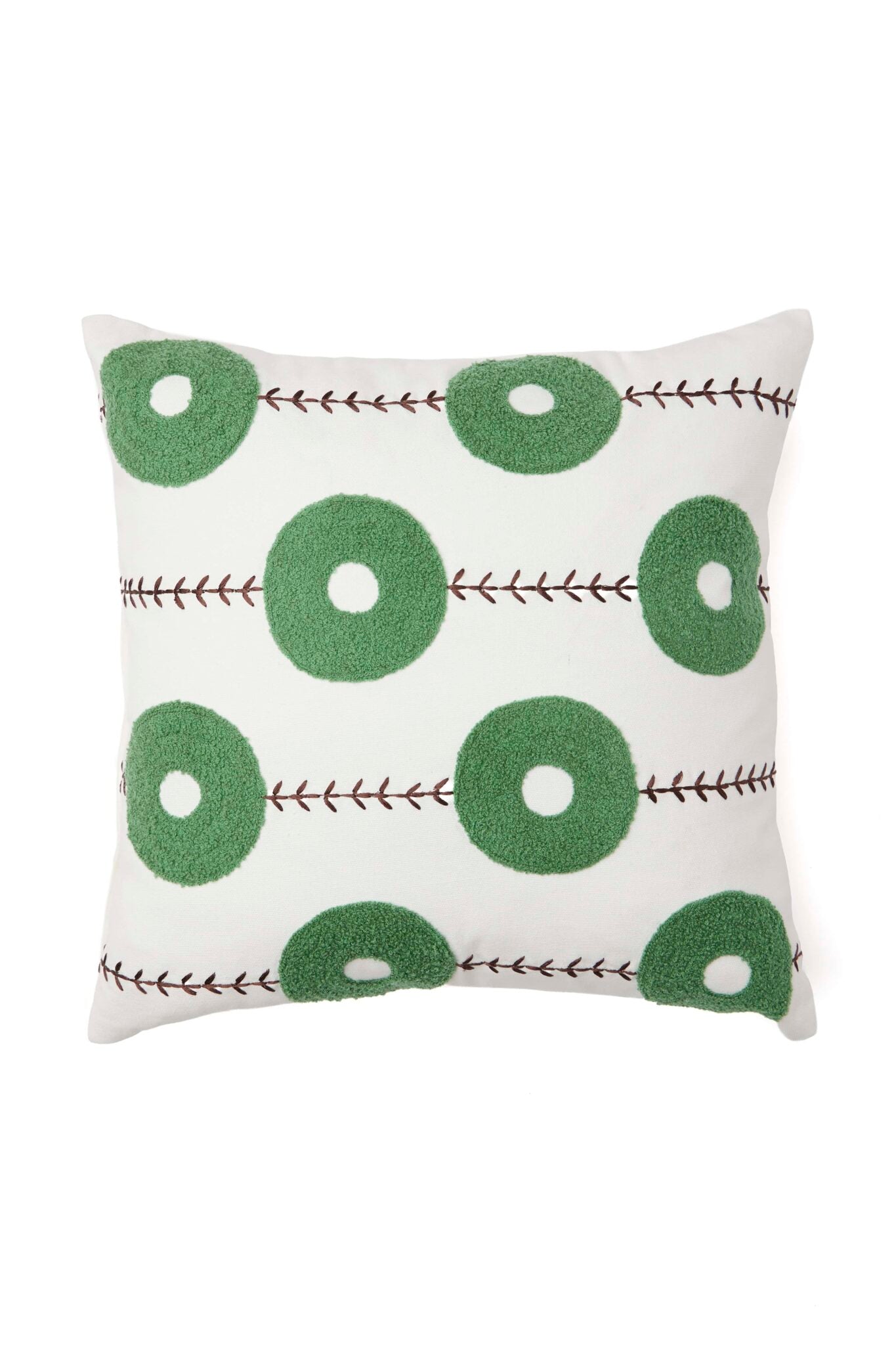 Cotton Cushion cover with green circle embroidery