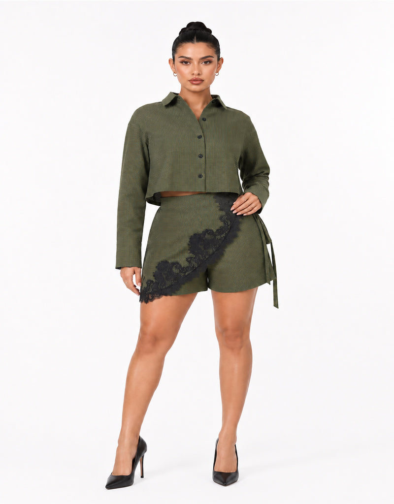 Plaid & Lace luxe skort set