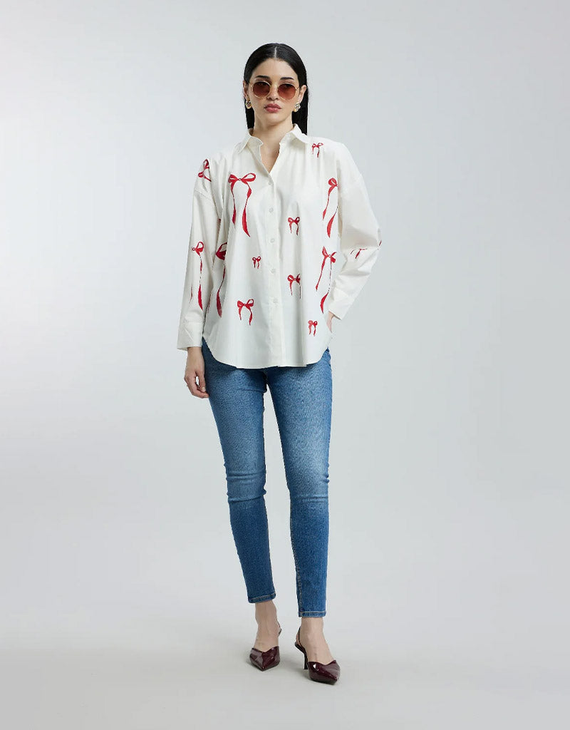 Oversized Red Bow Shirt