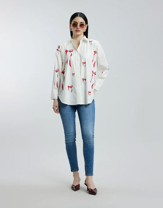Oversized Red Bow Shirt