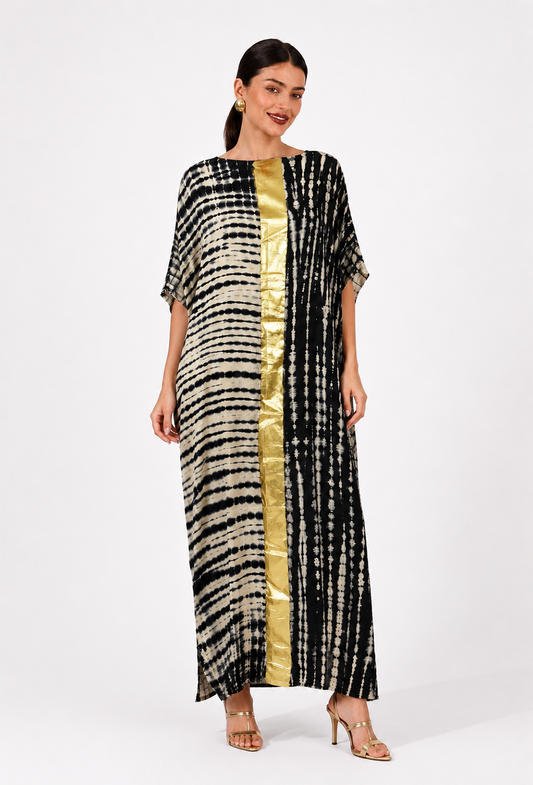 Noir Gold Panel Tie-Dye Luxe Kaftan