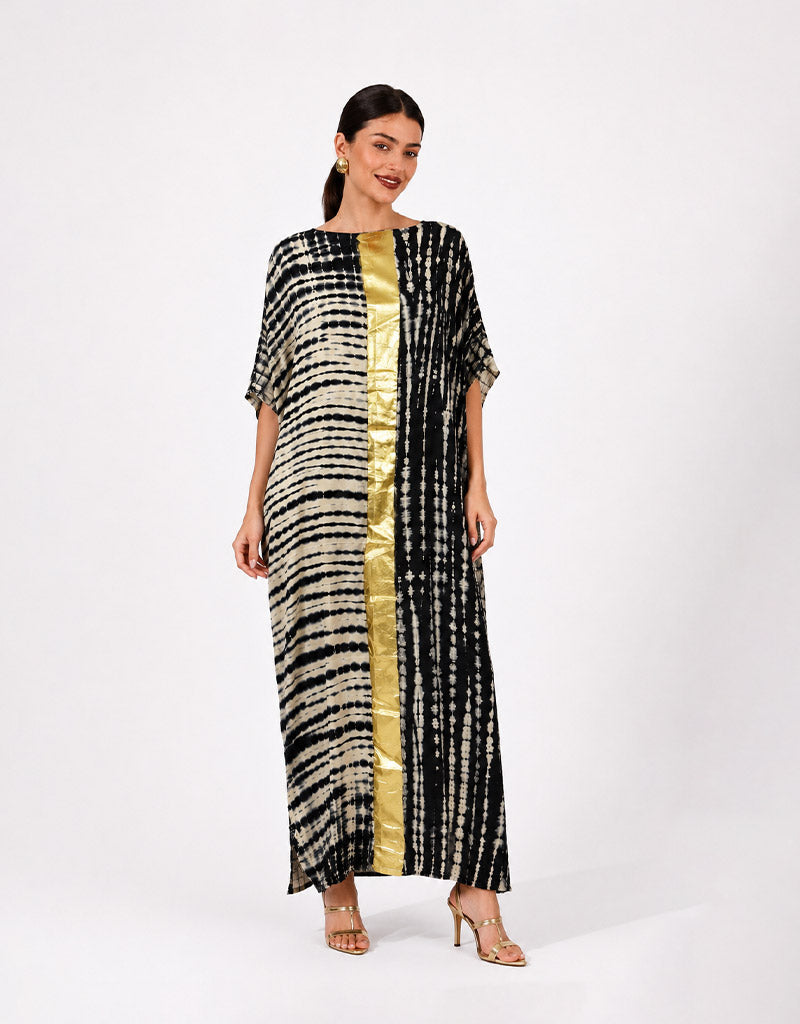 Noir Gold Panel Tie-Dye Luxe Kaftan