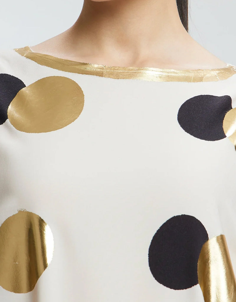 Beige & Gold Foil Dots Muslin Kaftan