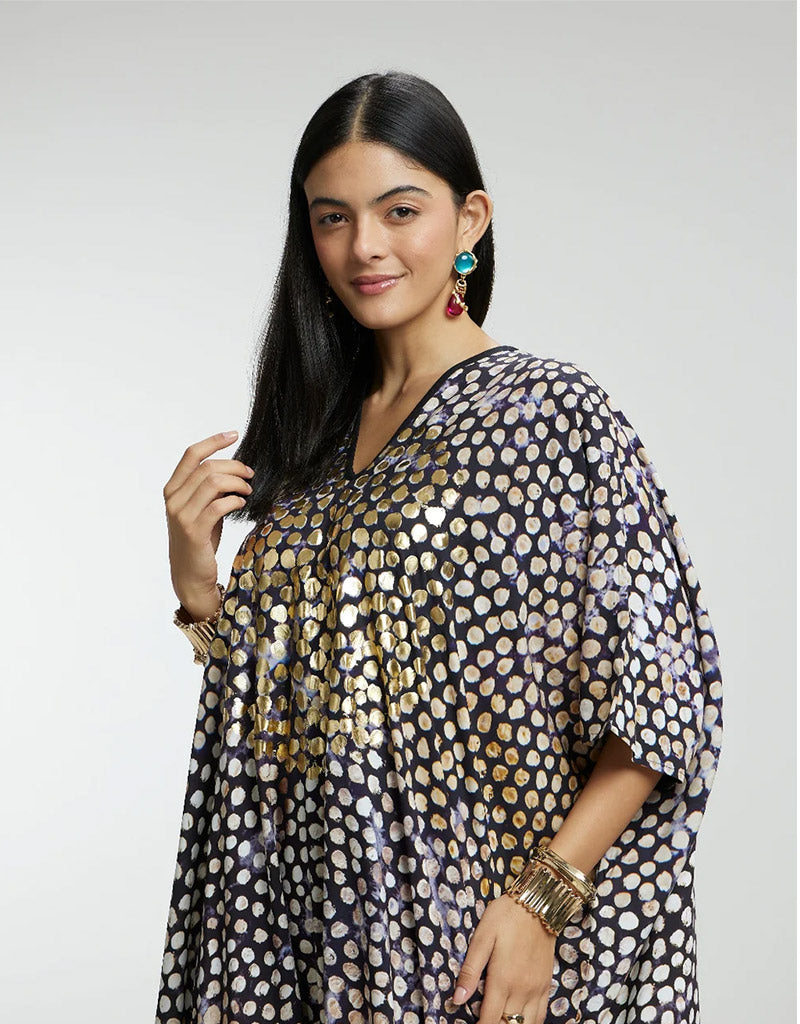 Gold Foil Small Dots Muslin Kaftan