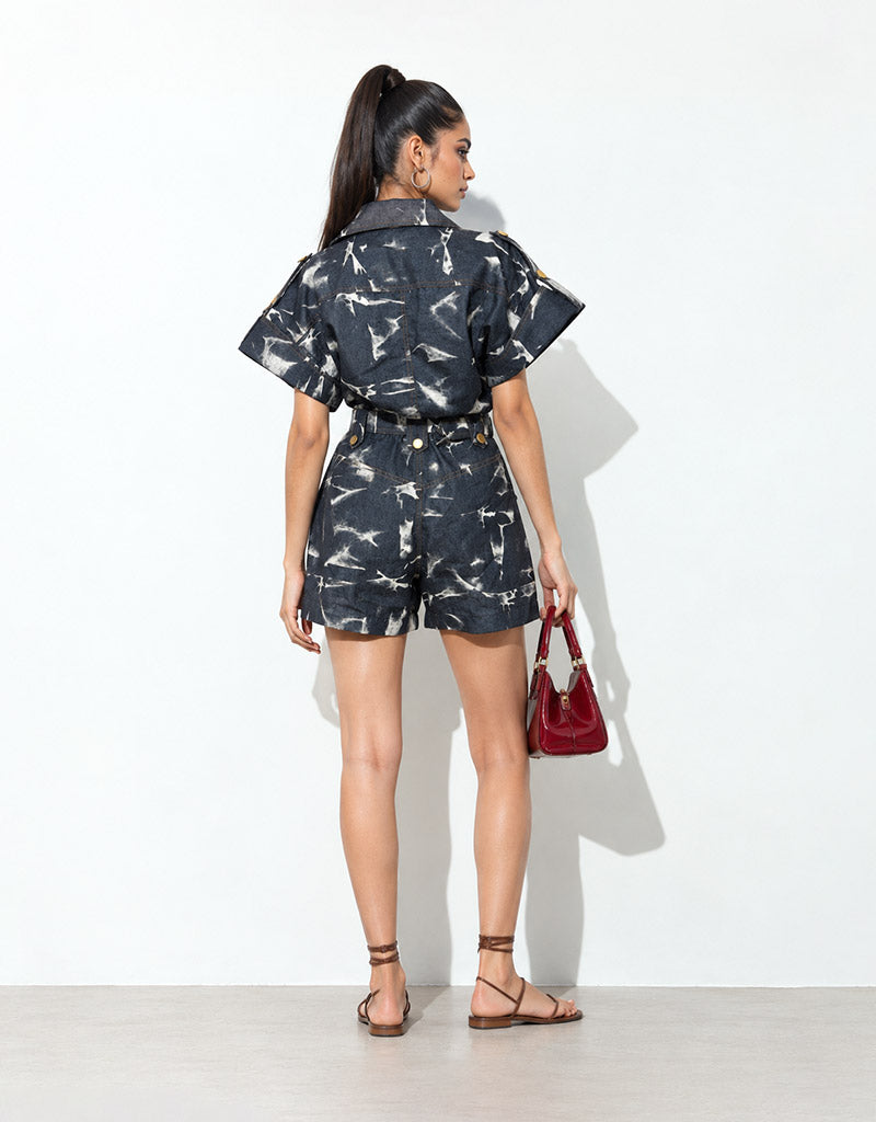 Ink Splash Denim Romper