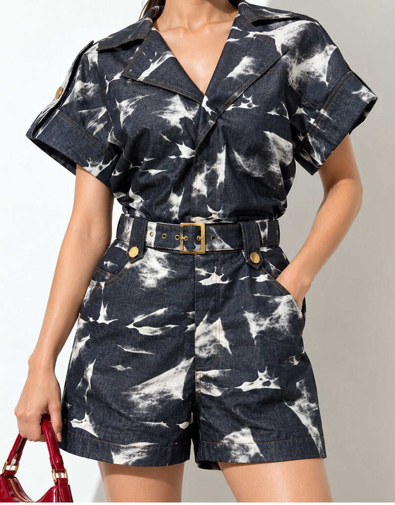 Ink Splash Denim Romper