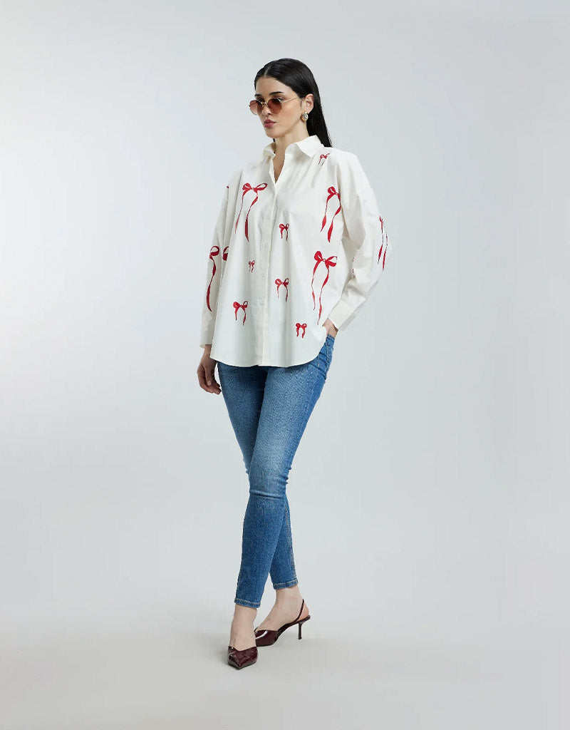Oversized Red Bow Shirt